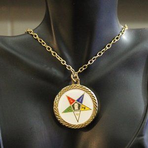 Gold-tone Faux Coin Masonic Daughters of the Eastern Star Pendant Necklace